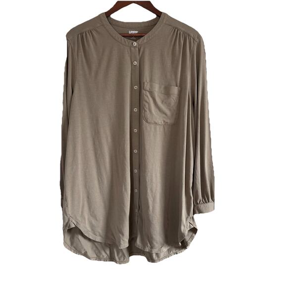 Lands' End Women 1X (16W-18W) Olive Green Long Sleeve Button Down Tunic Shirt - Picture 2 of 15
